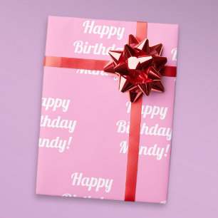 Papel De Regalo Personalizable Rosa Cute Feliz Cumpleaños Textos