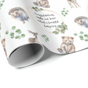 Papel De Regalo Personalizable Woodland Forest Animal Baby Shower