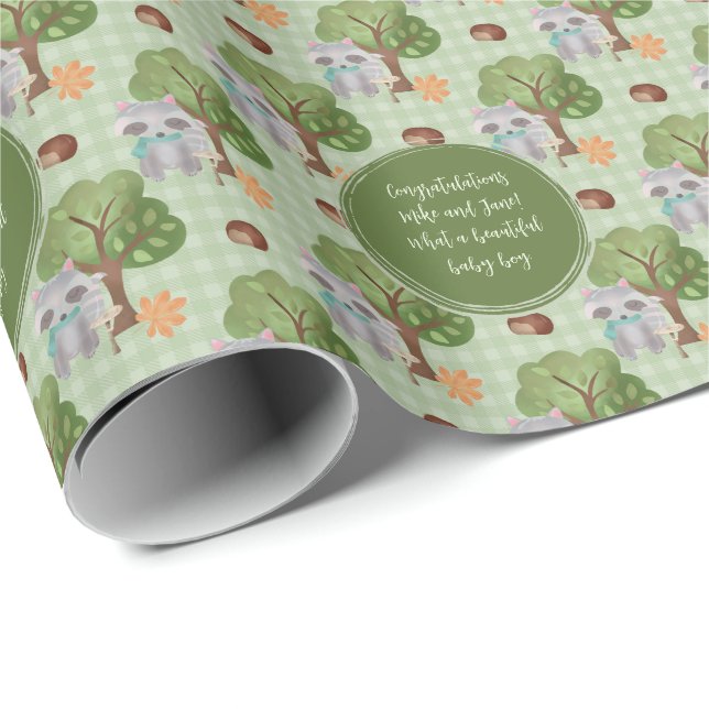 Papel De Regalo Personalizable Woodland Forest Animal Baby Shower (Esquina del rollo)