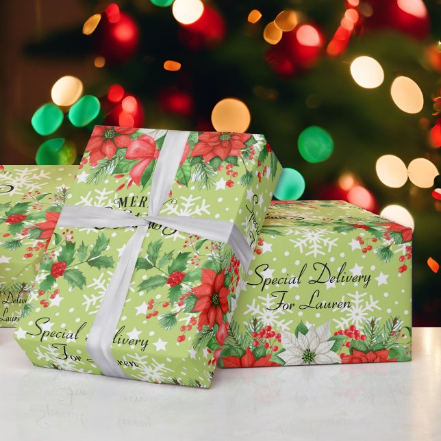 Papel De Regalo Personalización de Navidades de nombres Poinsettia (Subido por el creador)