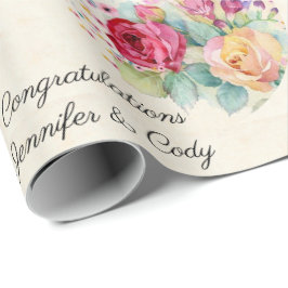 Papel De Regalo Personalización de nombres de Bodas rosas y amaril
