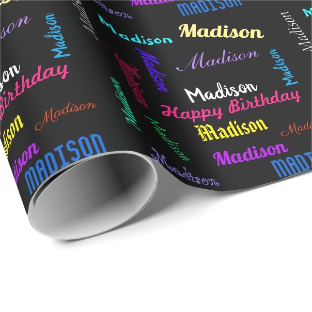 Papel De Regalo Personalización Nombre Colores negrita Feliz Regal (Esquina del rollo)