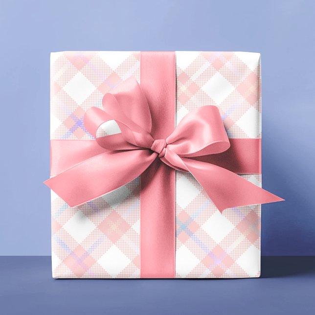 Papel De Regalo Personalizada la impresión de un Rubor rosado con  (Cute Blush Pink Tartan Plaid Personalized Wrapping Paper
)