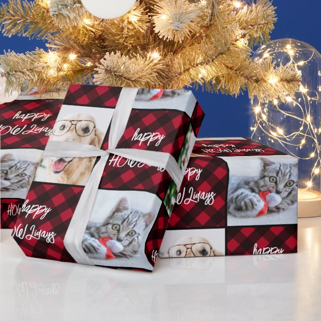 Papel De Regalo Personalizado 2 Fotografía Happy HOWLidays Red Buf (Vacaciones)