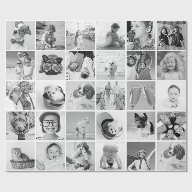Papel De Regalo Personalizado 30 fotos Familia moderna y Mascota (Superficie plana)