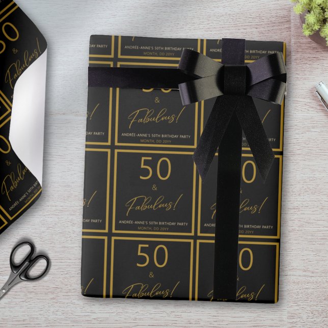 Papel De Regalo Personalizado 50 Fabuloso Cumpleaños Gold Black (Subido por el creador)