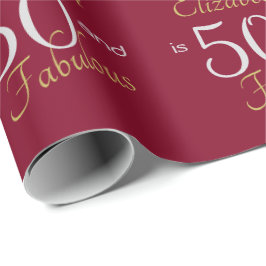 Papel De Regalo Personalizado 50 y fabuloso oro rojo 50 cumpleaños