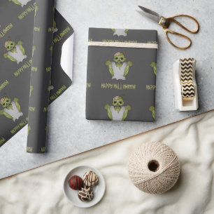Papel De Regalo Personalizado asustado Patrón Zombie Feliz texto d