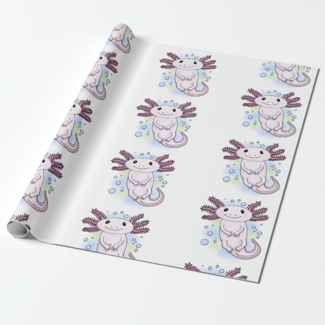 Papel De Regalo Personalizado axolotópico rosa adorable (Desenrollado)