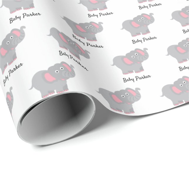 Papel De Regalo Personalizado Baby Elephant Baby Shower (Esquina del rollo)