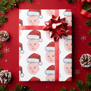 Papel De Regalo Personalizado Baby Face Foto Santa Hat Navidades