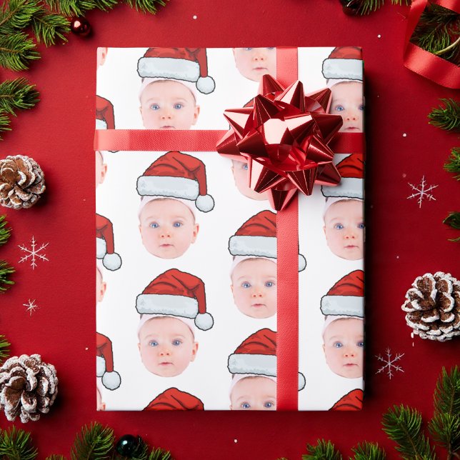 Papel De Regalo Personalizado Baby Face Foto Santa Hat Navidades (Subido por el creador)
