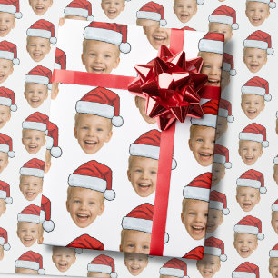 Papel De Regalo Personalizado Baby Face Foto Santa Hat Navidades