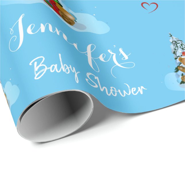 Papel De Regalo Personalizado Baby Shower Teddy Bear Boy (Esquina del rollo)
