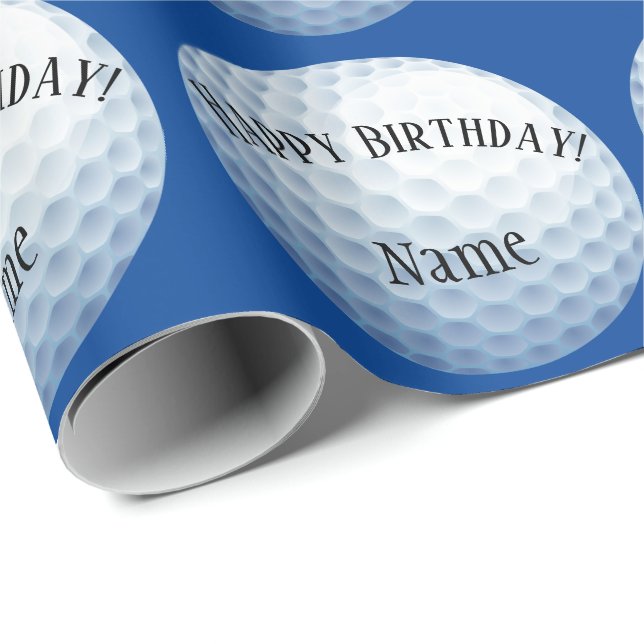 Papel De Regalo Personalizado Baller Golf Nombre Feliz Cumpleaños (Esquina del rollo)