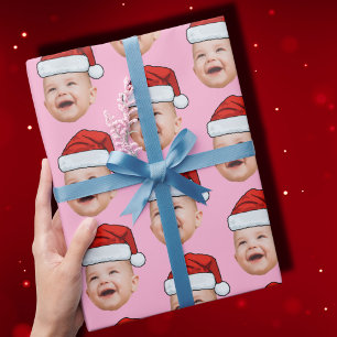 Papel De Regalo Personalizado Bebé Face Foto Santa Hat Navidades R