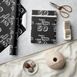 Papel De Regalo Personalizado Black 50th Happy Birthday Templates<br><div class="desc">Envoltura de regalo de cumpleaños número 50 del personalizado, blanco y negro sobre el tema de la colina presentan papel de envoltura para una fiesta de cumpleaños número 50 para la decoración de la celebración Personalizado. Cree su propio toque personal DIY editando las plantillas de texto para una reunión personalizada...</div>
