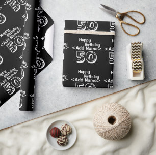 Papel De Regalo Personalizado Black 50th Happy Birthday Templates