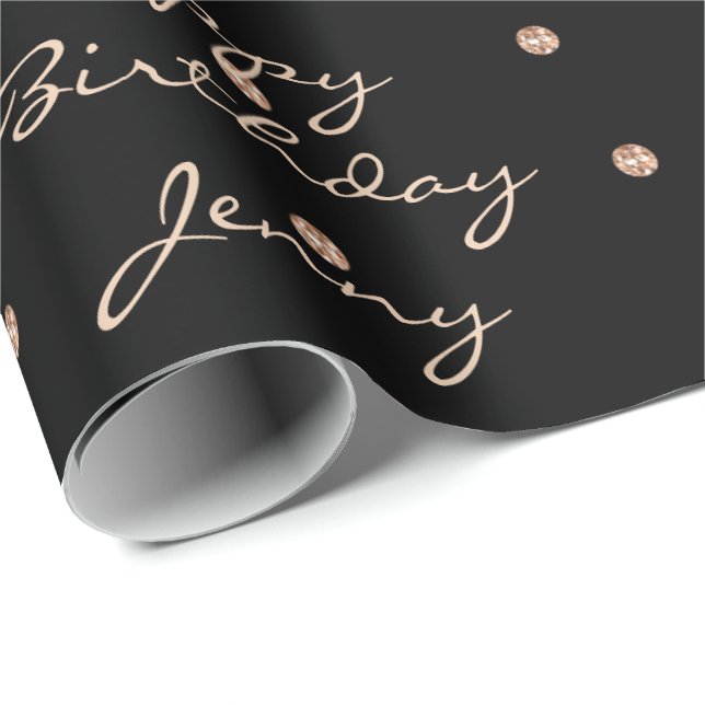 Papel De Regalo Personalizado Black Dots Rosa Crystal Swarovski (Esquina del rollo)