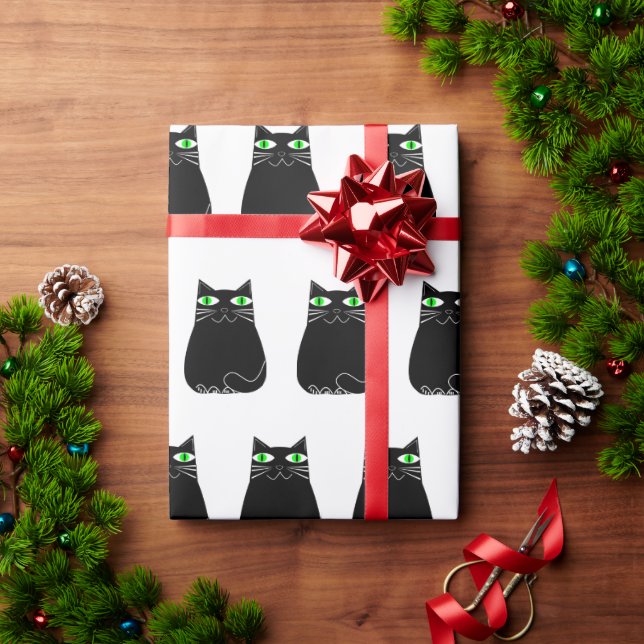 Papel De Regalo Personalizado Black Kitty Green Eyes (Regalo de vacaciones)