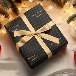 Papel De Regalo Personalizado Black Modern Check Pattern Faux Gold