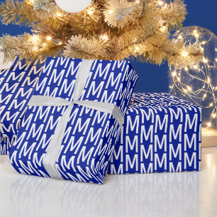 Papel De Regalo Personalizado blanco azul moderno monograma inicia