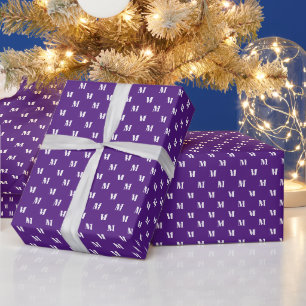 Papel De Regalo Personalizado blanco morado elegante monograma ini
