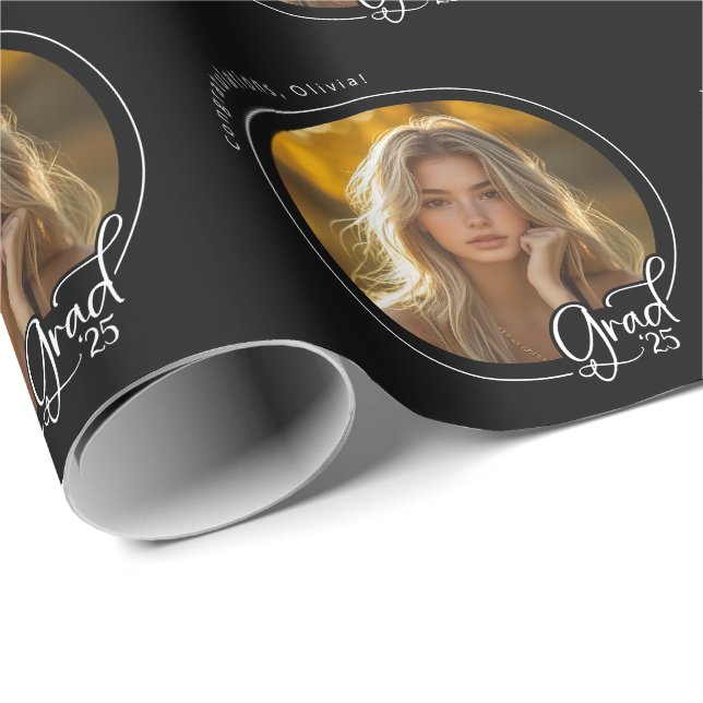 Papel De Regalo Personalizado blanco negro foto graduación moderna (Esquina del rollo)