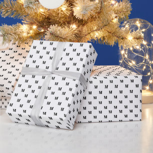 Papel De Regalo Personalizado blanco negro moderno monograma inici