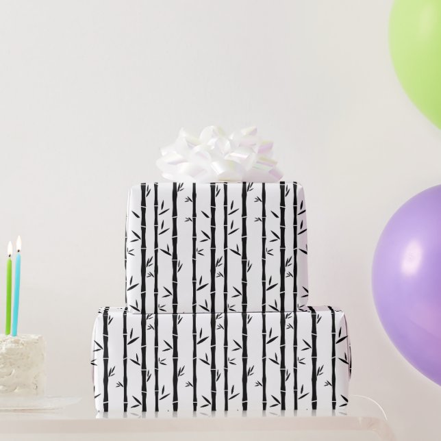 Papel De Regalo Personalizado blanco y negro de bambú (Regalos de fiesta)
