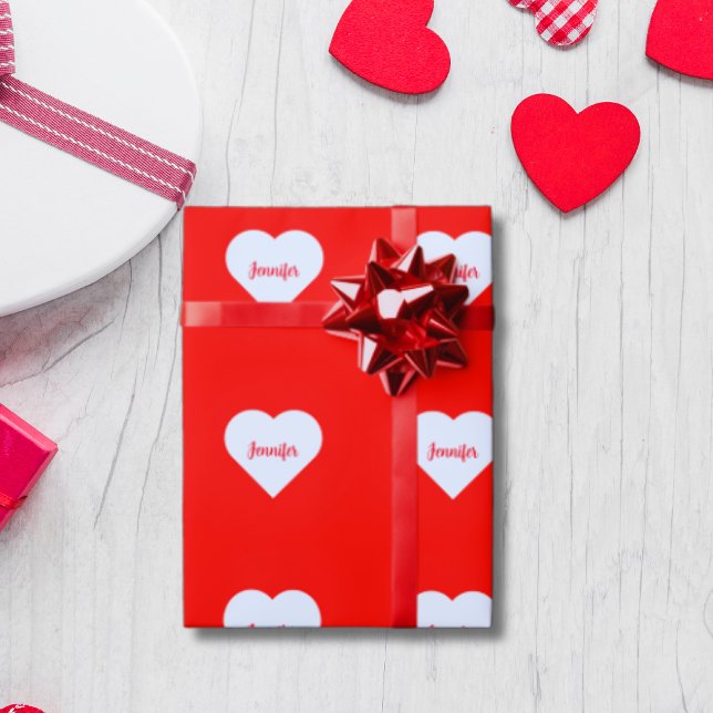 Papel De Regalo Personalizado Bright Red & White Heart Love rústic (Subido por el creador)