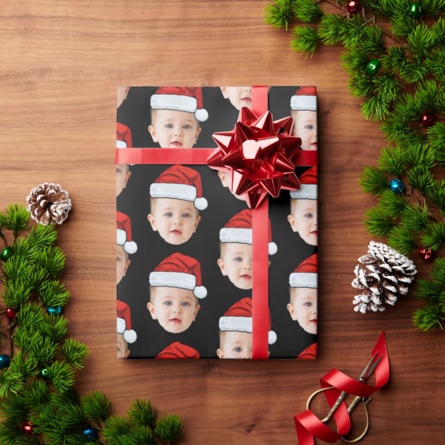 Papel De Regalo Personalizado Cabeza de bebé foto Santa Hat Navida (Regalo de vacaciones)