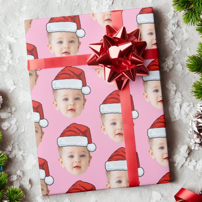 Papel De Regalo Personalizado Cabeza de bebé foto Santa Hat Navida (Subido por el creador)