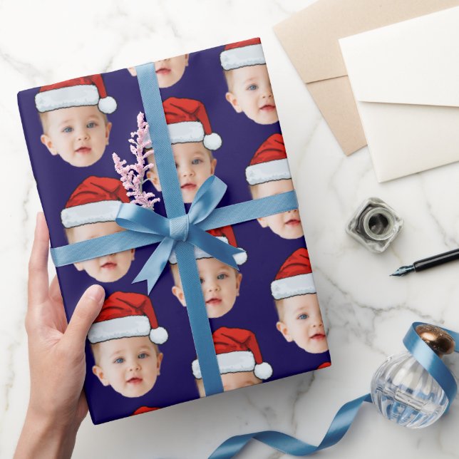 Papel De Regalo Personalizado Cabeza de bebé foto Santa Hat Navida (Regalar)