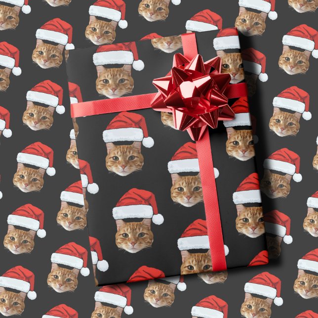 Papel De Regalo Personalizado Cat Santa Hat Face (Subido por el creador)