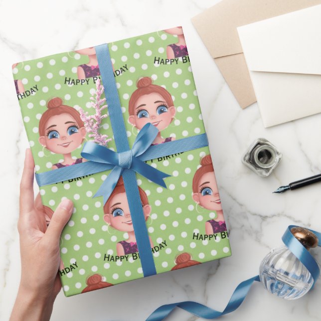 Papel De Regalo Personalizado Chica de cumpleaños con ojos grandes (Regalar)