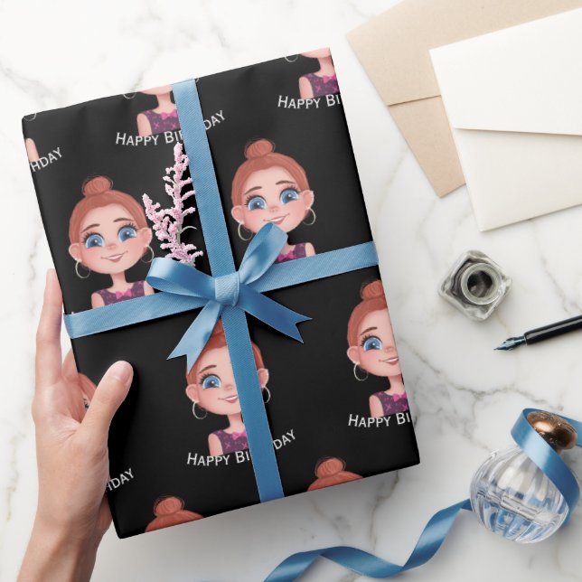 Papel De Regalo Personalizado Chica de cumpleaños con ojos grandes (Regalar)
