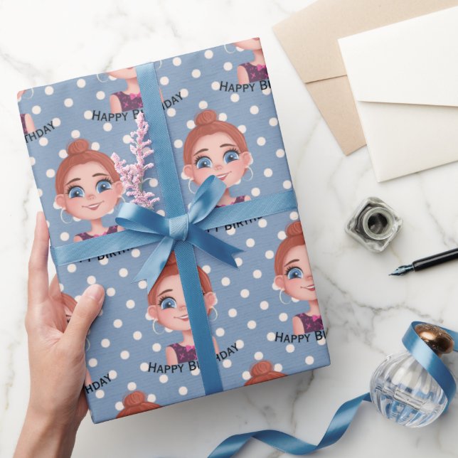 Papel De Regalo Personalizado Chica de cumpleaños con ojos grandes (Regalar)
