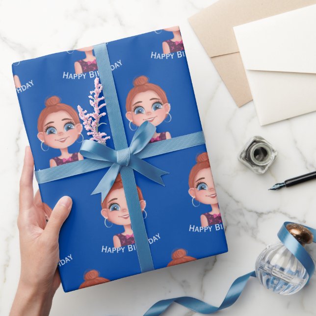 Papel De Regalo Personalizado Chica de cumpleaños con ojos grandes (Regalar)