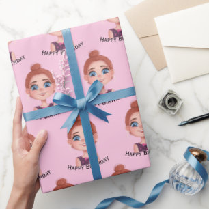 Papel De Regalo Personalizado Chica de cumpleaños con ojos grandes
