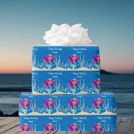 Papel De Regalo Personalizado Chica de cumpleaños de Sirena Cuta O