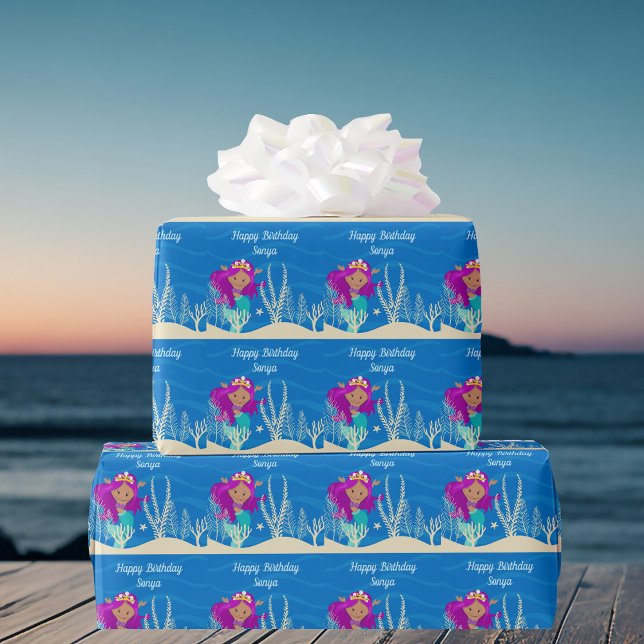 Papel De Regalo Personalizado Chica de cumpleaños de Sirena Cuta O (Subido por el creador)