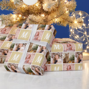 Papel De Regalo Personalizado Collage de fotos Monograma Navidades