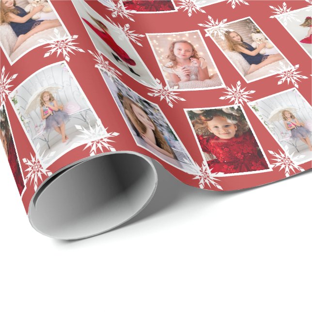 Papel De Regalo Personalizado Collage de fotos Navidades Snowflake (Esquina del rollo)