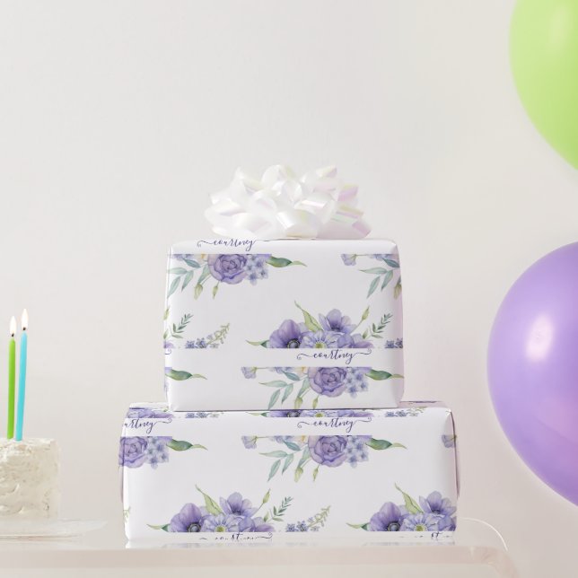 Papel de regalo personalizado con flores de acuare (Regalos de fiesta)