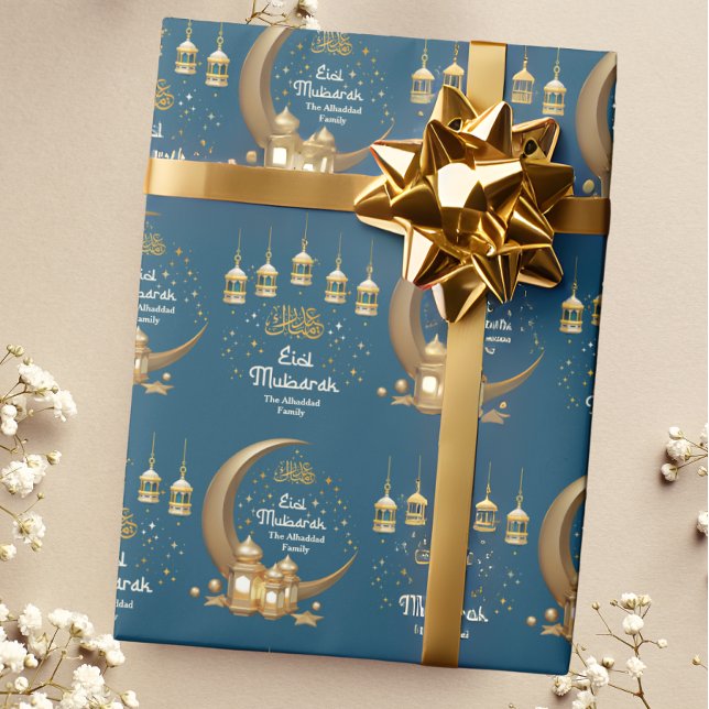 Papel De Regalo Personalizado con nombre Verde azulado y oro Eid M (Subido por el creador)