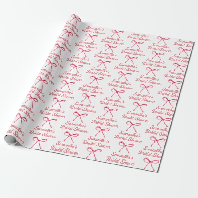 Papel De Regalo Personalizado Coquette Rubor Pink Bow Girly Bridal (Desenrollado)