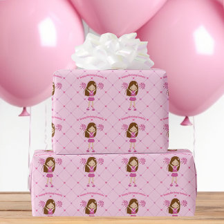 Papel De Regalo Personalizado Cute animador Chica Cumpleaños Rosa