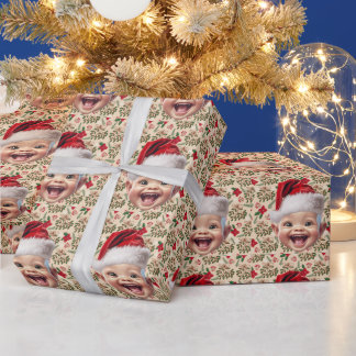 Papel De Regalo Personalizado Cute Baby Face Santa Hat Navidad Fot