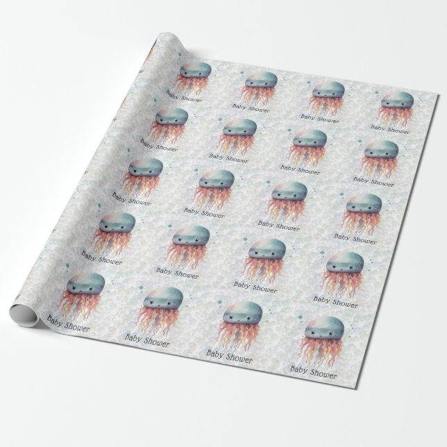 Papel De Regalo Personalizado Cute Jellyfish Bubbles Neutral Baby  (Desenrollado)